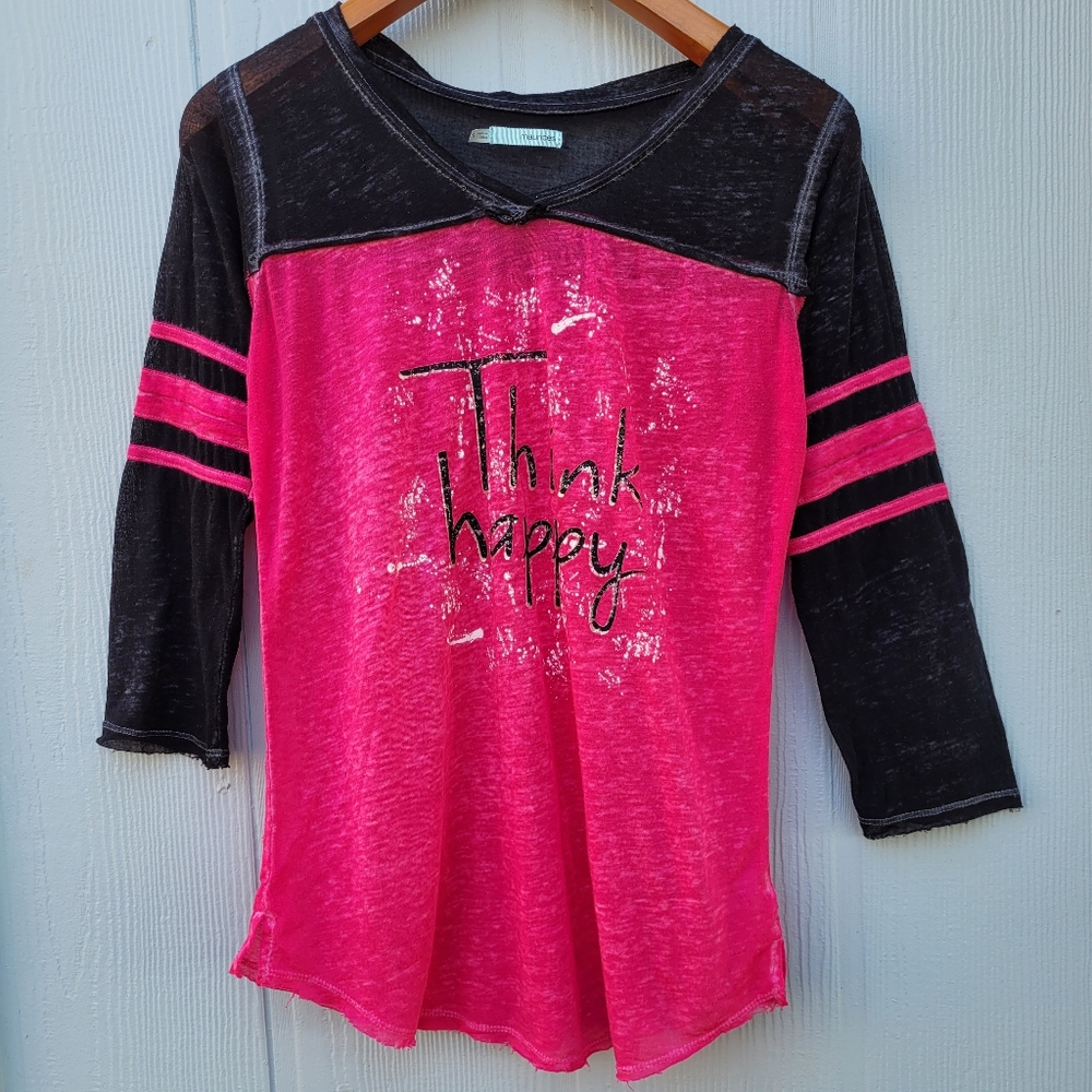 Maurices Pink Black Raglan Blouse Size Small